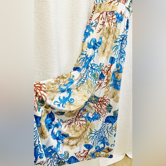Boston Proper Maxi Halter Dress M Long Flowy Beach Ocean Reef Seashells Coral - Picture 7 of 11